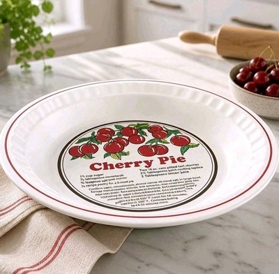 Vintage Cherry Pie Plate Baking Dish Recipe Sunnycraft Handcrafted Oven-To-Table