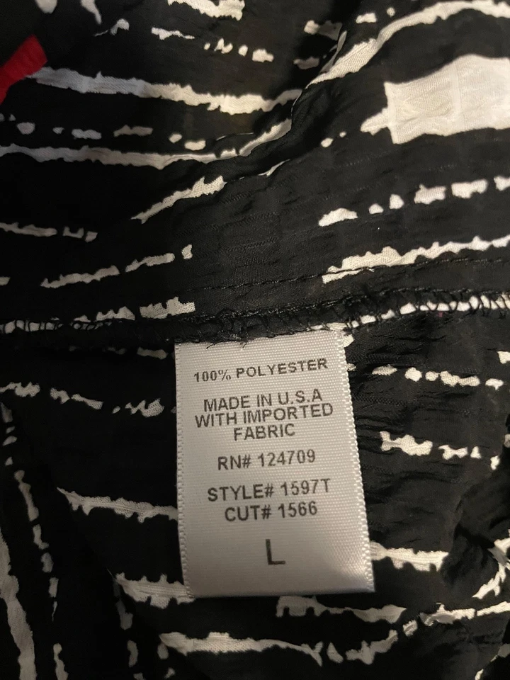 Camisa IC by Connie K Feminina Grande Preta Branca Túnica Abstrata Zíper Bolso Fabricada nos EUA - Imagem 4 de 4