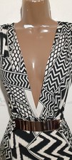 🔥Small HOT Black White  Bodycon Dress Belt Deep V-Neck Sleeveless Party🔥