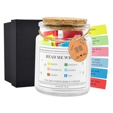 Bible Verse Jar - 120 Colour-Coded Scripture Cards in Glass Jar, Bible Jar