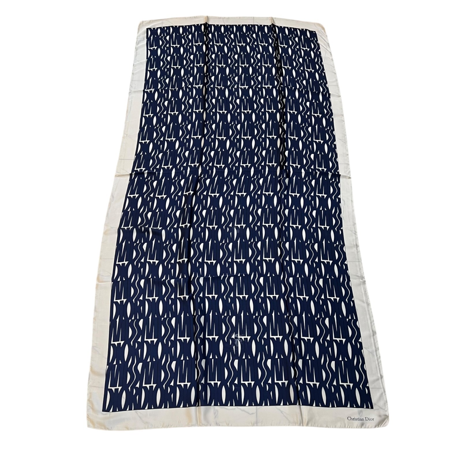 Christian Dior Trotter Monogram Silk Scarf Navy Blue White Made in Italy Authent thumbnail 7