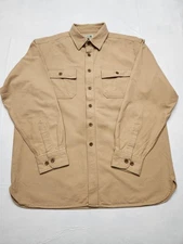 L.L.Bean Shirt Mens Large Tan Button Up Long Sleeve Cotton Two Pockets Workwear
