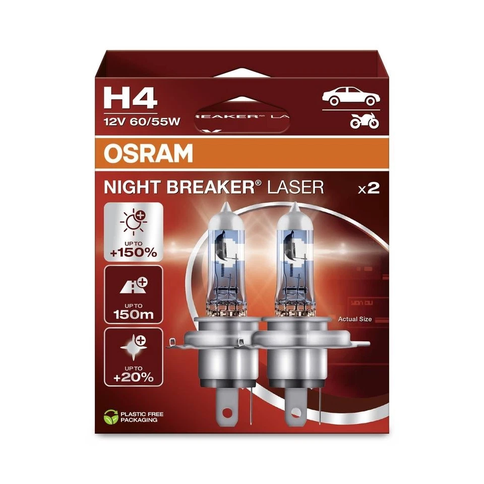 2x OSRAM NIGHT BREAKER LASER H4 NEXT GENERATION 2.0 Halogen Scheinwerfer Lampen - Bild 4 von 4