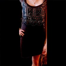 LADIES  AMERICAN  EAGLE  BLACK  DRESS  XS Little Silver Sequence Makes This Pop!