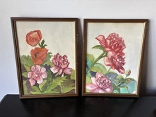 VTG FRAMED Watercolor RED & PINK ROSES FLOWERS A STILL LIFE Original Art