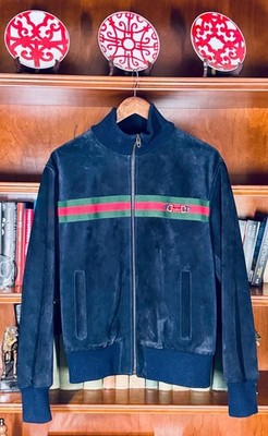 Gucci Navy Suede Bomber Jacket 46 S M Horsebit Web Stripe Archival Padded 522513