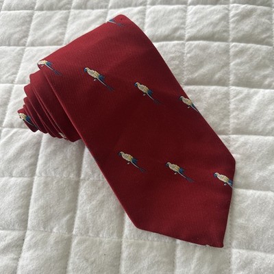 Vintage Crested Clubs by Blanford Necktie Red Embroidered Parrot Retro Steinbach