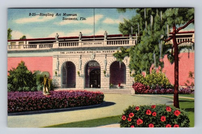 #ad Sarasota FL Florida Ringling Art Museum Entrance Gardens Vintage Postcard $0.99