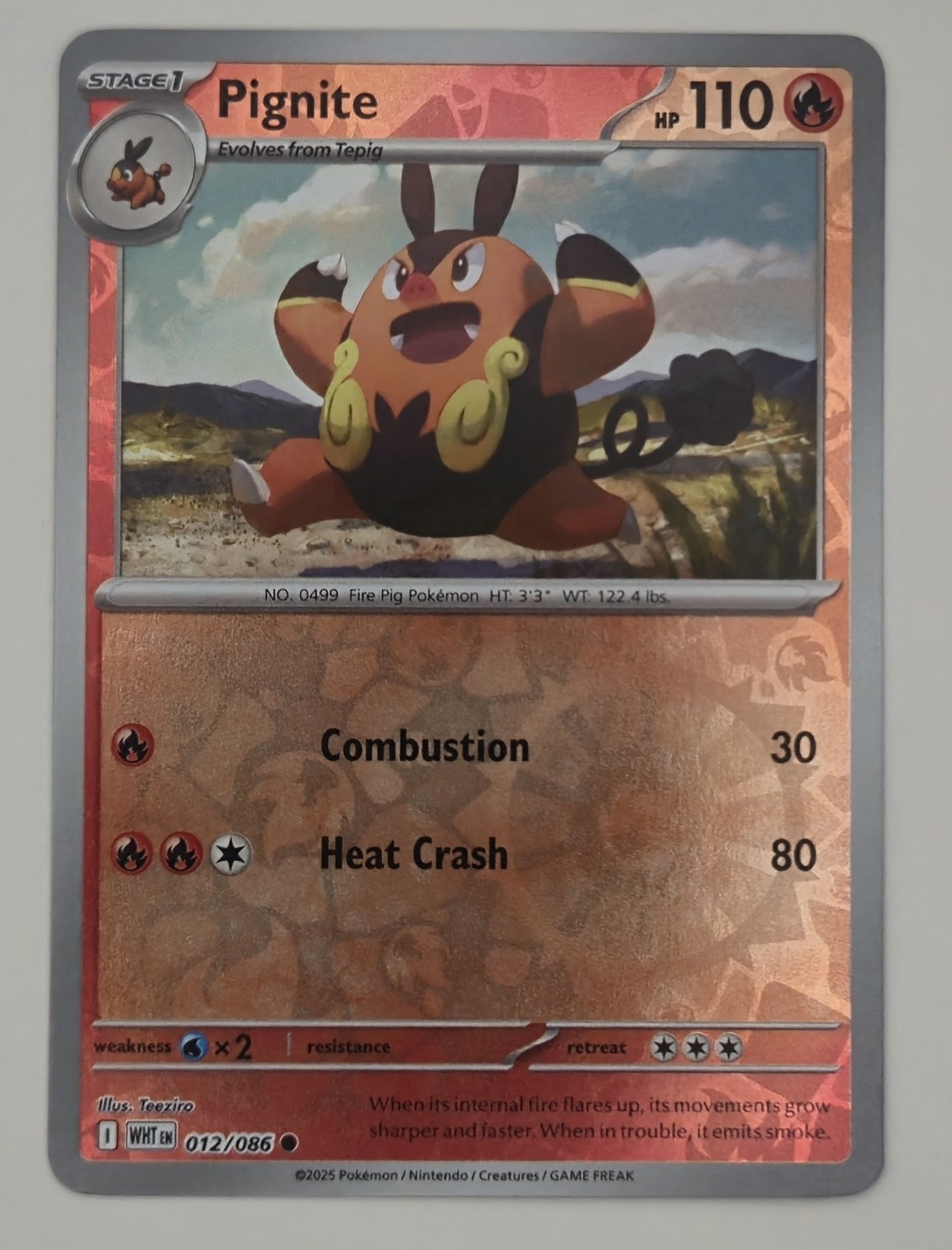 Pignite 012/086 Reverse Holo Common White Flare Pokemon TCG NM