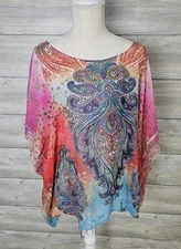 MONROE & MAIN Blouse Top One Size Colorful  BOHO Cover-up Kimono 