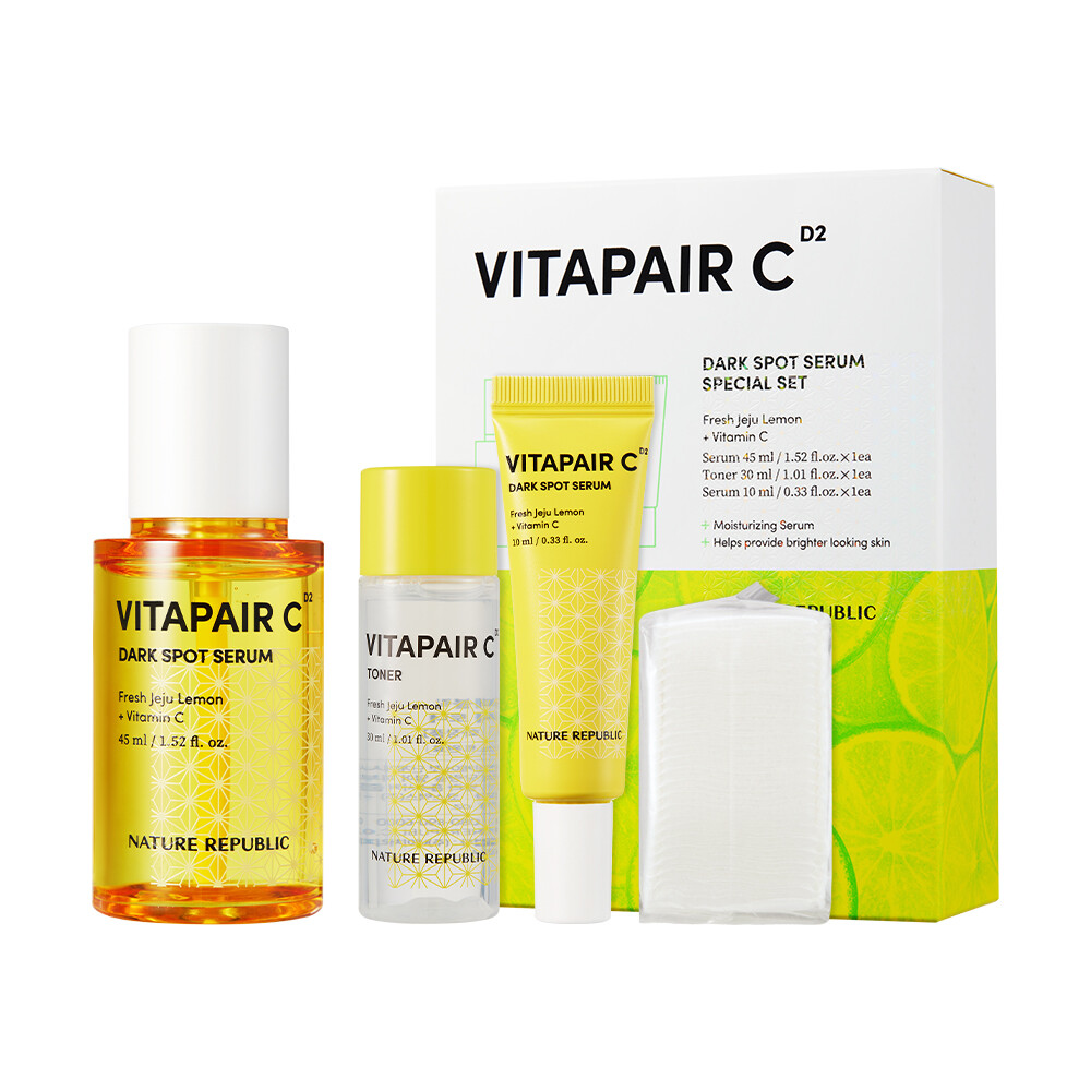 Специальный НАБОР NATURE REPUBLIC VITAPAIR C сывороткой от темных пятен, 45 мл + 10 мл + тонер, 30 мл