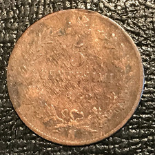 VINTAGE  1862 N ITALY 5 CENTESIMI COIN-JUN122