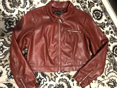 guess cropped leather jacket