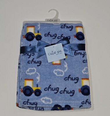 NEW Cutie Pie Blue Chug Chug Tractor Fleece Baby Blanket Lovey Farm Gift Boy
