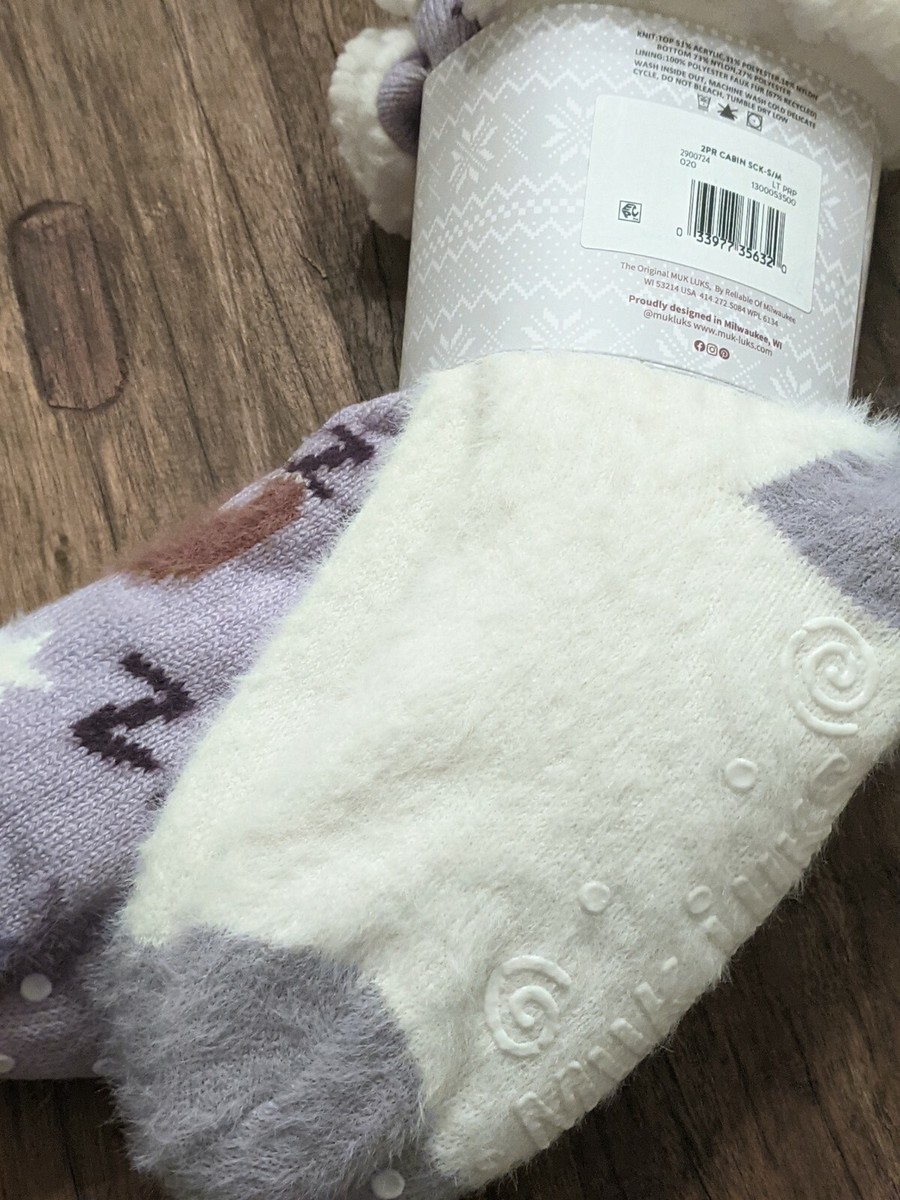 NEW Women's 2 Pair MUK LUKS Cabin Sock S/M (5-7) lavender/purple