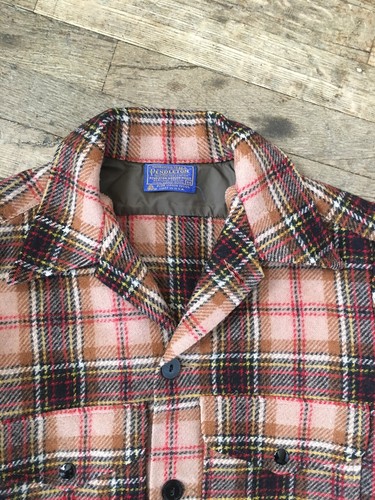 Vtg 60s 70s Pendleton Black Tan Wool Plaid Camp Shirt Jacket Mens M Hunting USA - Picture 3 of 12