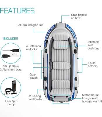 ''INTEX Excursion Inflatable Boat Set: Oars, Pump, Rod Holders''