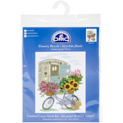 DMC BK1549 Flowery Bicycle Counted Cross Stitch Kit-8''X10'' 14 Count