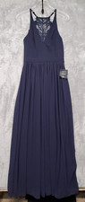 Lulus Dress Womens Small Blue Everlasting Beauty Lace Back Chiffon Gown V Neck