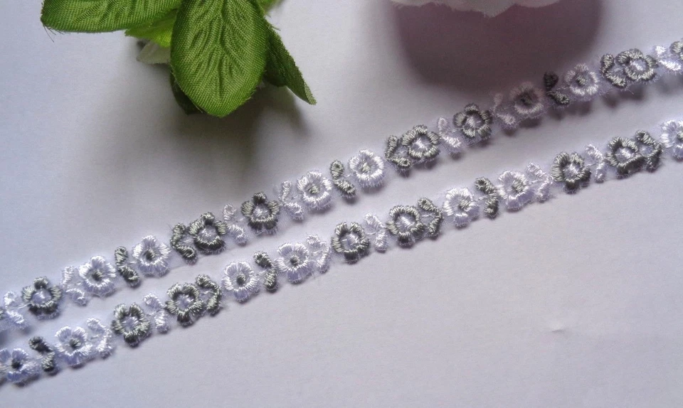 Venise Lace Galloon, 3/8 inch grey/white color price for 1 yard - Image 2 of 4