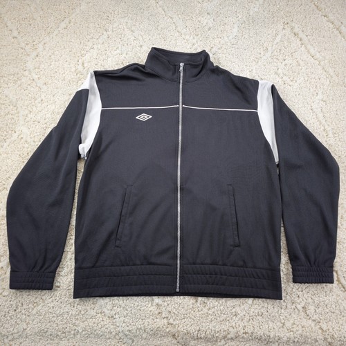Umbro Mens Track Jacket Full Zip Black Athletic Stretch Sz Large 100% Polyester