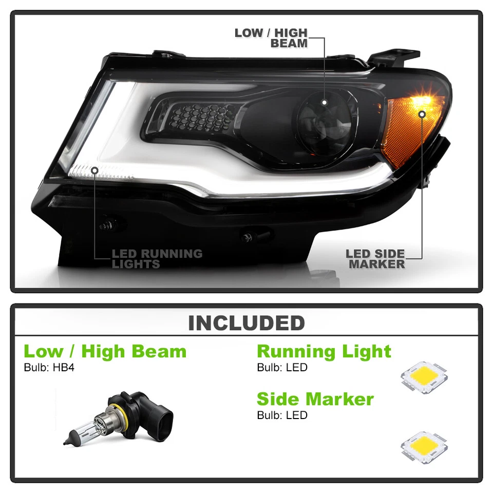 <Halogen Upgrade LED Tube Projector> For 2017-2021 Jeep Compass Headlights Pair - Image 4 of 4