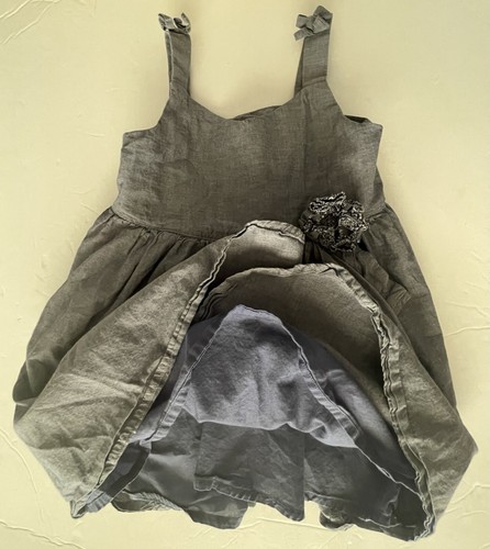 Janie and Jack Dress Girls 4 A Taste Of Capri Chambray Sundress Ruffle Flower - Picture 4 of 8