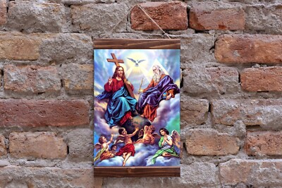Holy Trinity (anthropomorphous) Catholic Icon Christian Religion Framed Cancas