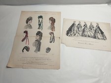 Victorian fashion plate, ladys in dresses Mantles ,Bonnets,  1860s hand painted 