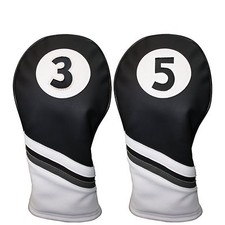 Majek Golf Headcover Black White Leather Style 3 5 Fairway Wood Head Covers