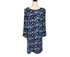 J. Crew Women's Shift Dress Size M Blue Floral Viscose Long Sleeve Knee Office