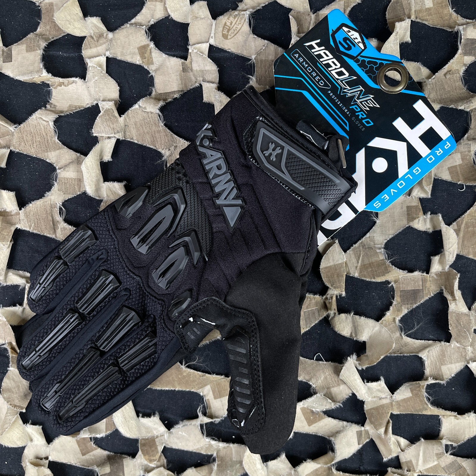 NEW HK Army Hardline Armored Full Finger Paintball Gloves - Blackout - Large