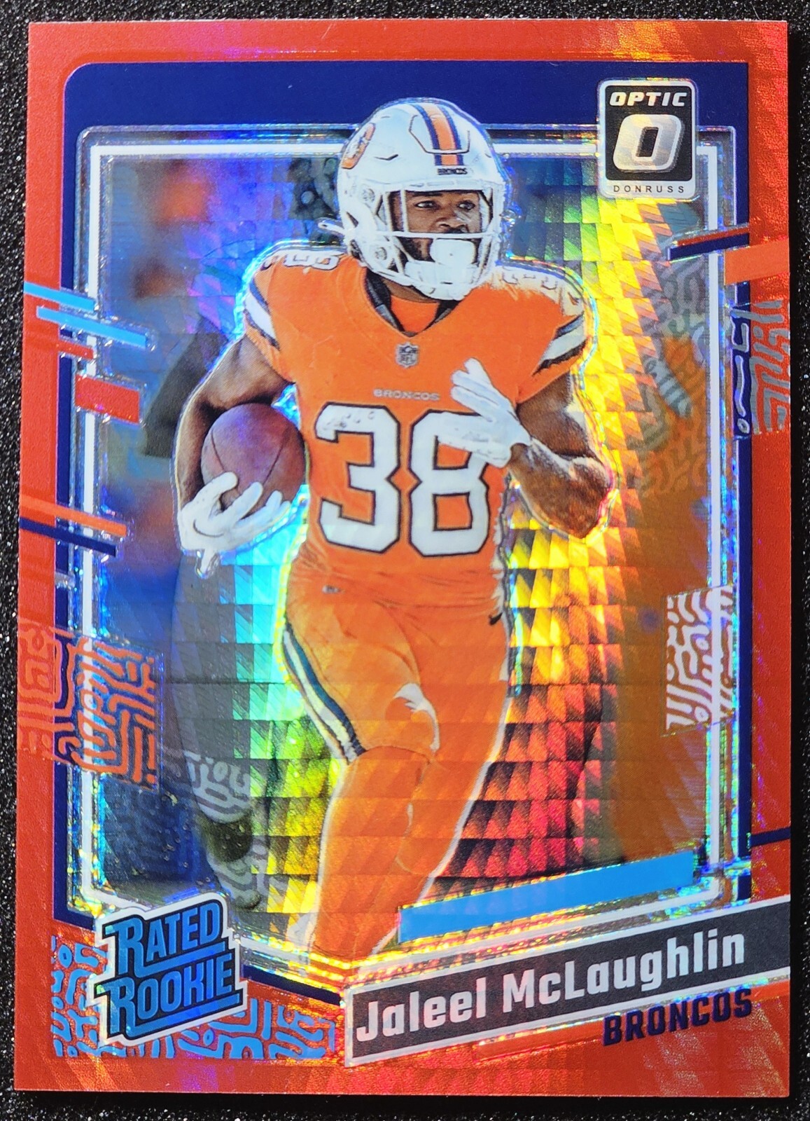 2023 Panini Donruss Optic - Rated Rookie Red Hyper Prizm #232 Jaleel McLaughlin