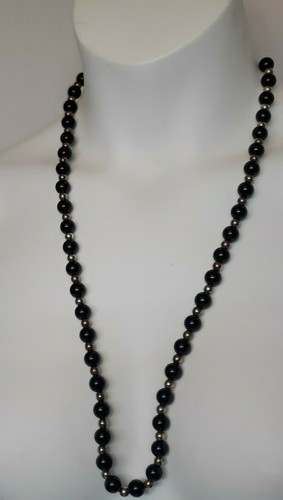 BLACK ONYX LONG BEAD NECKLACE 