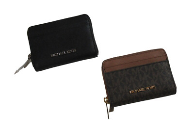 Michael Kors Womens Jet Set Travel Med Zip Around Card Case Black or Brown/Lugg.