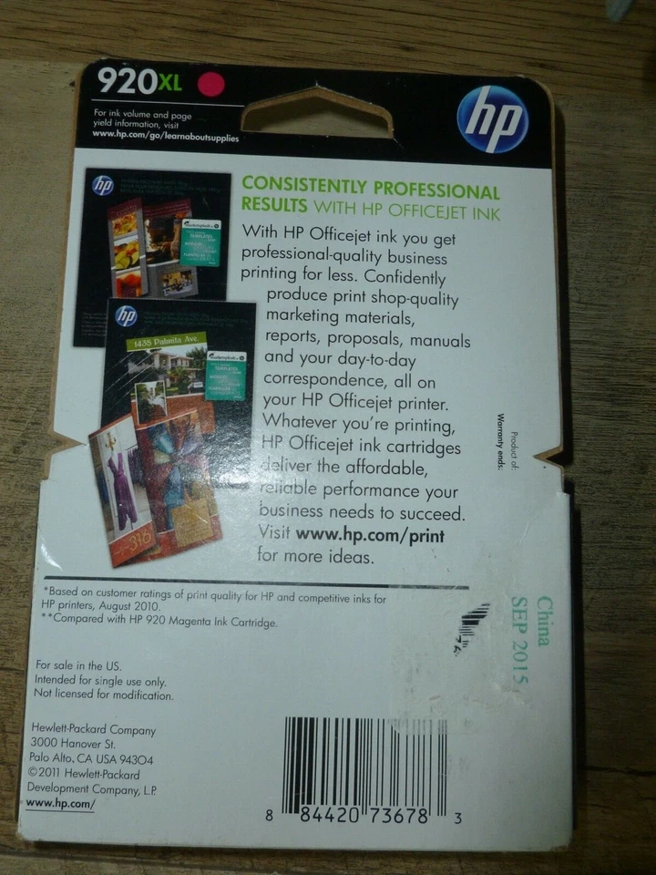 Genuine HP 920 XL Magenta Ink Cartridge Sept 2015 Sealed - - Image 2 of 2
