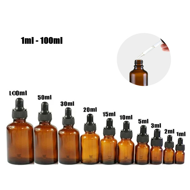 Amber Glass Liquid Dropper Essential Oil Bottle Reagent Eye Pipette 1-100ML