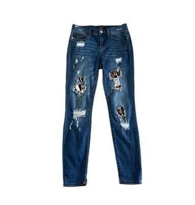 Judy Blue Skinny Fit Jeans Mid Rise Distressed Leopard Print