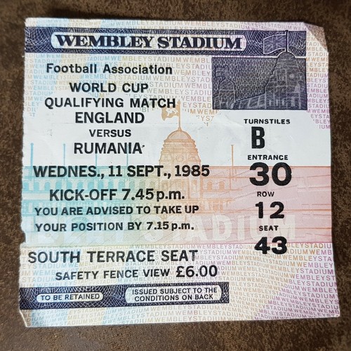World Cup Qualifying Group 3 Programme & Ticket England v Rumania 11th Sept 1985 - Picture 2 of 2