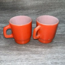 Set Of 2 - Anchor Hocking Red Stackable Coffee Cups Mugs 3.5"