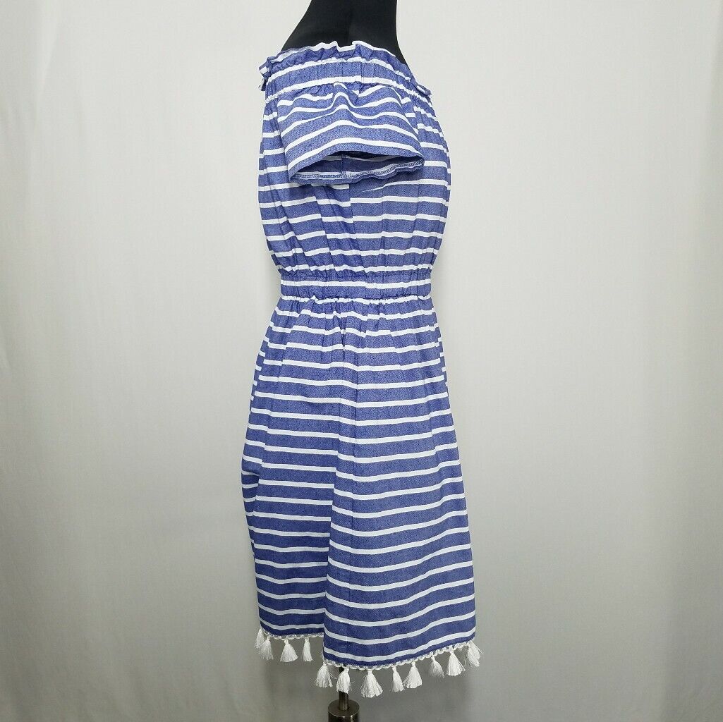 Eliza J Off Shoulder Dress 4 Blue Stripe Short Sl… - image 3