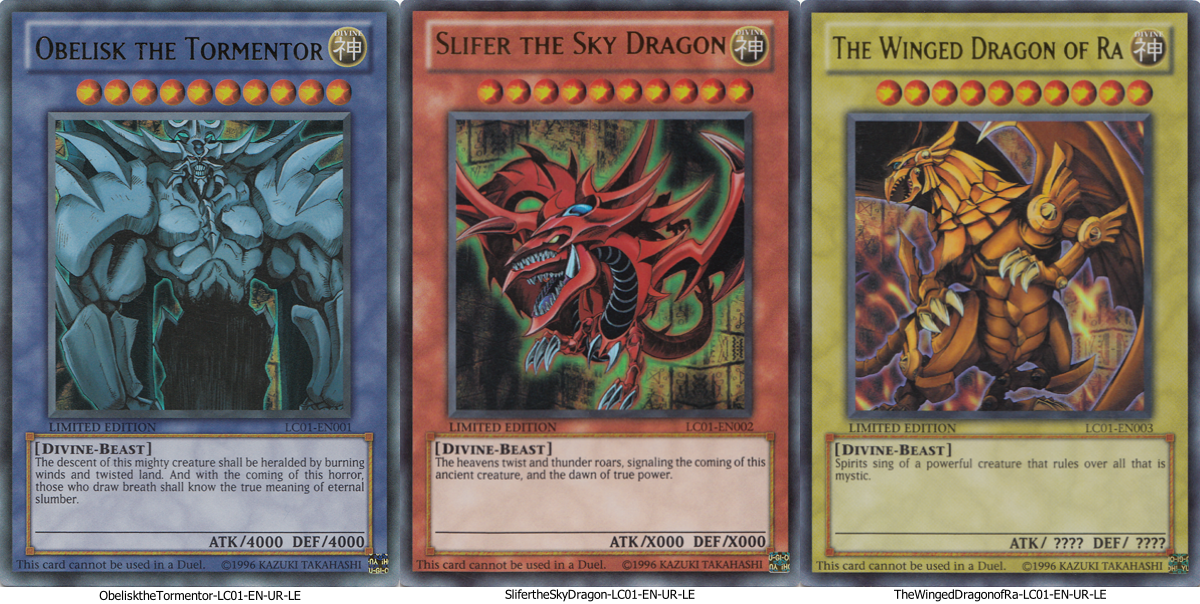 Egyptian Gods Slifer Sky Dragon + Obelisk Tormentor + Winged Ra YuGiOh