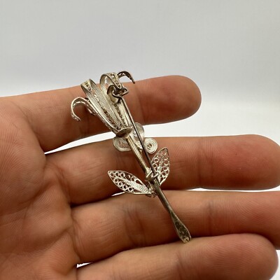 Broche Ancienne Argent Massif 925 – Motif Fleur De Lys Et Filigrane