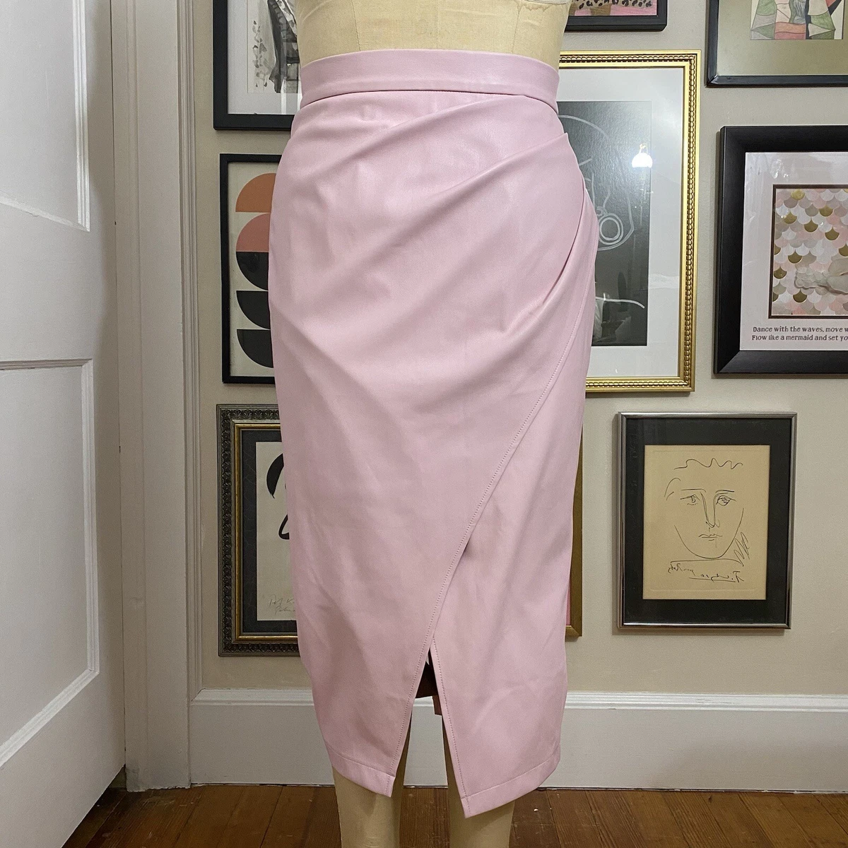 Pink leather top midi skirt