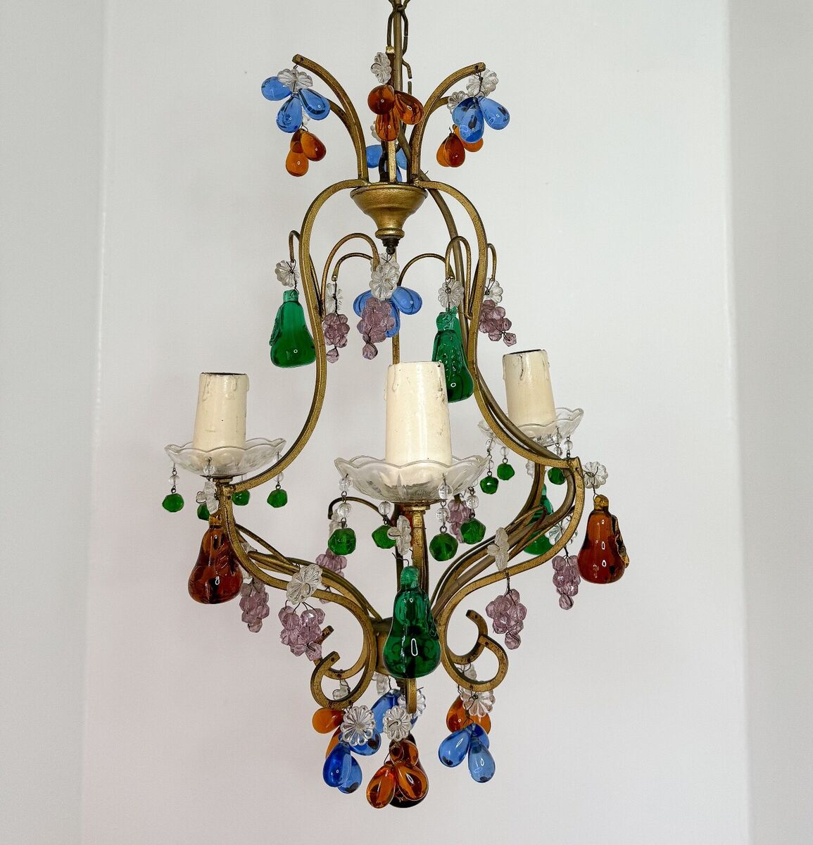 Antique Murano Venetian Glass Chandelier Fruits Pears 1950s Antique Murano Venetian Glass Chandelier Fruits Pears 1950s