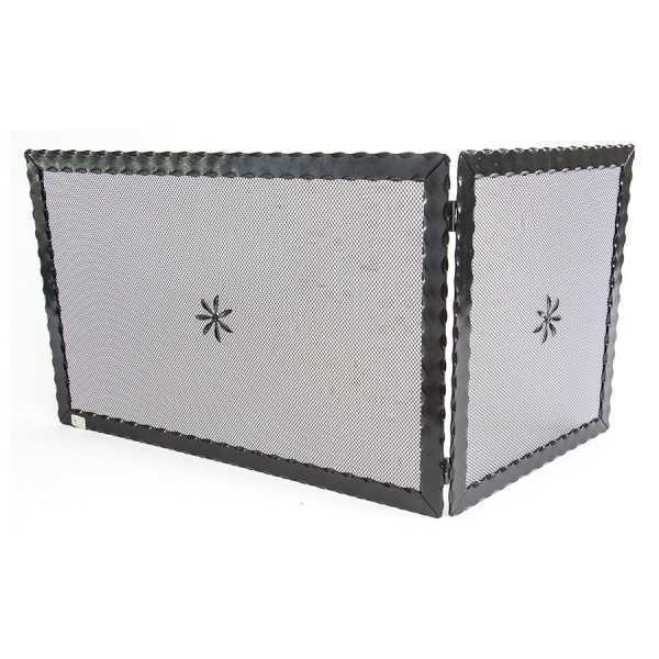 Schermo Per Camino In Ferro Battuto Nero - 90x50 Cm, Design Rustico Con Fiori - Protezione Antiscintille