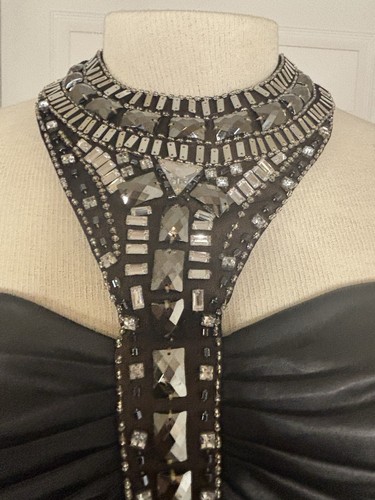 Womens Cocktail Dress Black Satin Rhinestone Size 16 - Picture 7 of 7