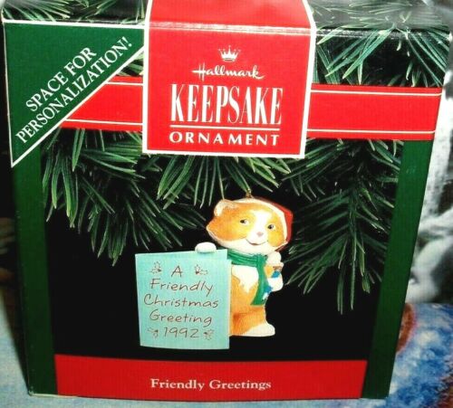 Friendly Greetings`1992`Write Your Name In Greeting Card`Hallmark Tree Ornament - Picture 1 of 6