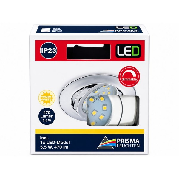 Briloner LED Einbauleuchte Chrom 5,5W 470Lm 3000K Dimmbar IP44 Ø82Mm-image