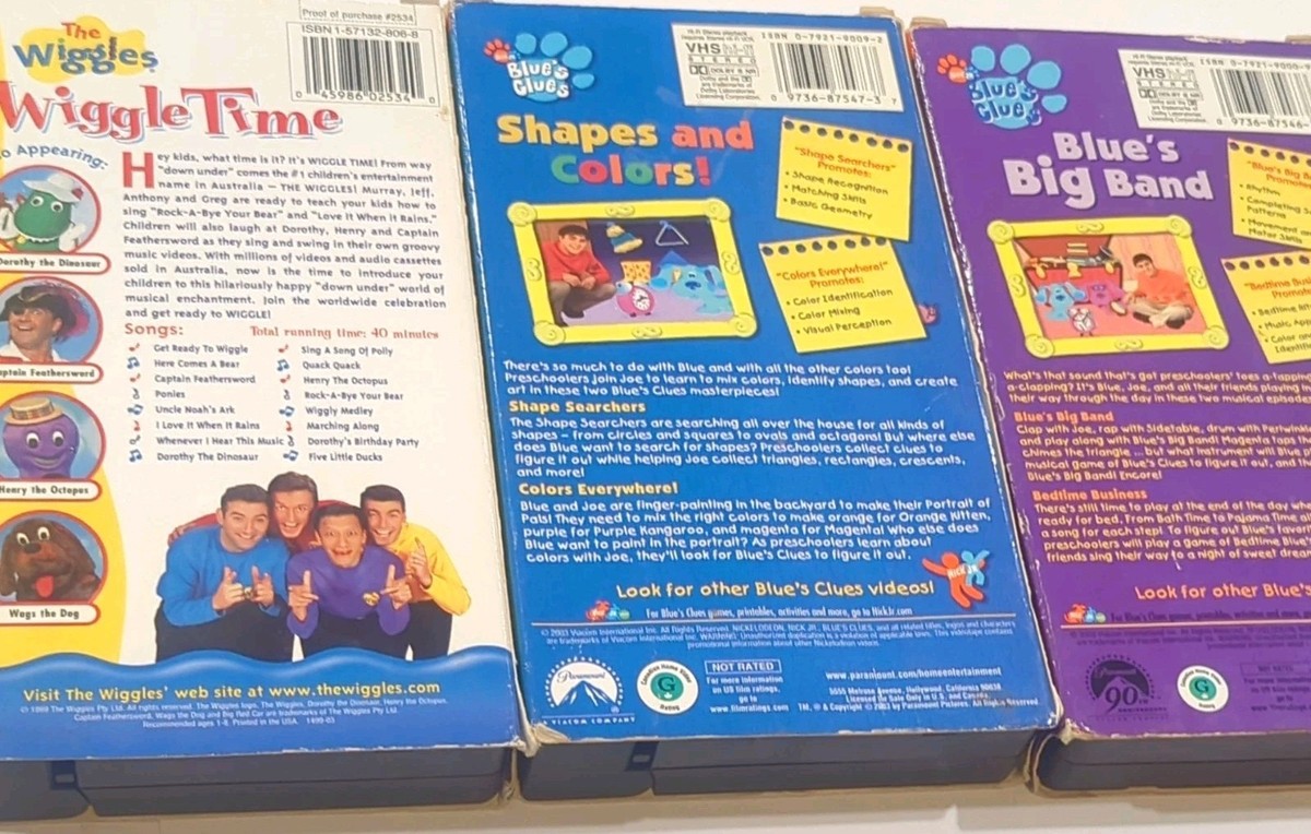 lot of 3 VHS The Wiggles Wiggle Time Blue's Clues Shapes Colors
